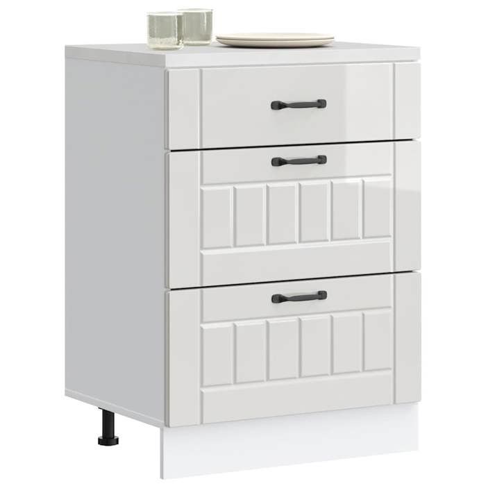 Meuble bas dévier 1 pc Cabinet cuisine « Lucca » Bois dingénierie blanc brillant 60x46x81.5 cm A13872