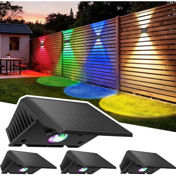 Applique murale solaire extérieure - Unbrand - Lot de 4 pièces - Éclairage LED puissant - Blanc chaud et RVB