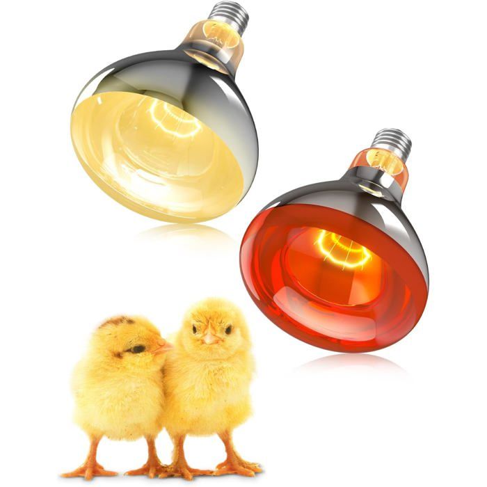 Set de Ampoule Chauffante 250W E27-1x Infrarouge Lumière Rouge + 1x Lumière du Jour pour Lampes Chauffantes Volailles Poussins