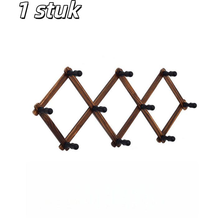 Porte-manteau mural extensible en bois 10 crochets marron pour manteaux chapeaux accessoires