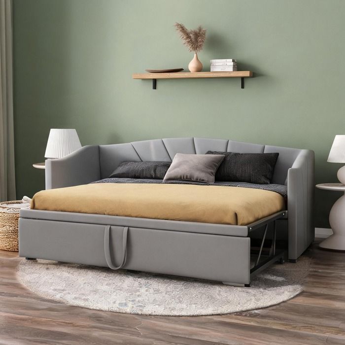 Canapé-lit gigogne en velours slate gray 90/180x200 cm avec sommier à lattes intégré
