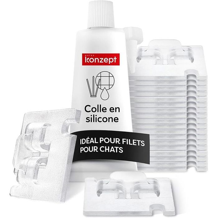 Crochets adhésifs extérieur 70 pcs avec Jcolle de montage extra-forte 60ml fixation de filet pour chats sur balcon sans perçage