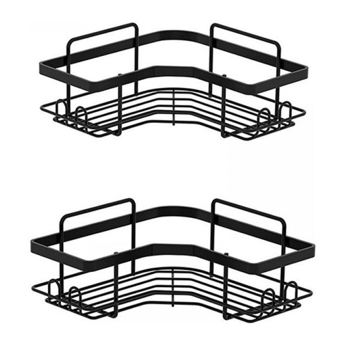 Étagère dangle noire sans perçage – 2 niveaux rangement salle de bain