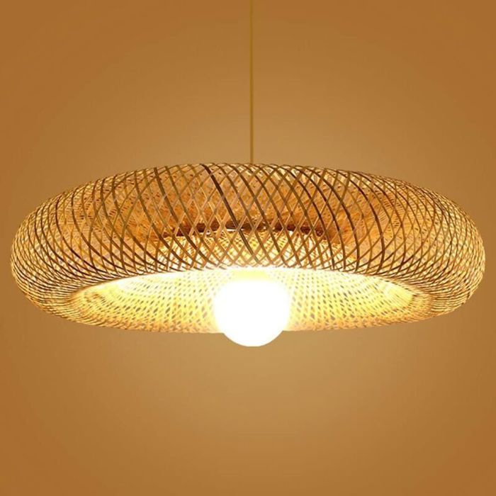 Lampe suspendue en bambou - PZCC - 40CM - Fait main - Style rétro - Lumière douce uniforme