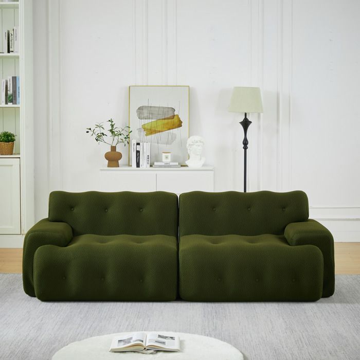 Modenuit canapé fixe 2 places 224x104x66 cm en tissu vert maille 3D respirante sans montage