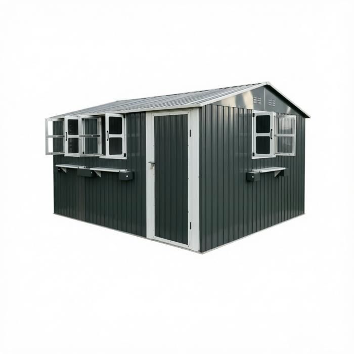 Abri de Gardin en Acier Galvanisé - 3594 cm x2842 cm (1021 m2) avec 3 Fenêtres Ouvrantes Gris