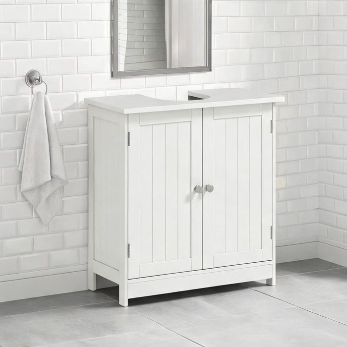 Meuble sous lavabo blanc en MDF 2 portes étagère réglable design épuré 60x30x60 cm