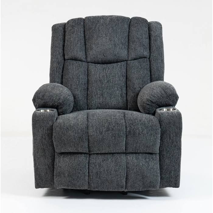 ELVORIN Fauteuil releveur électrique massant chauffant 91 x 84 x 106 cm repose-pieds télécommande tissu gris foncé 1 place