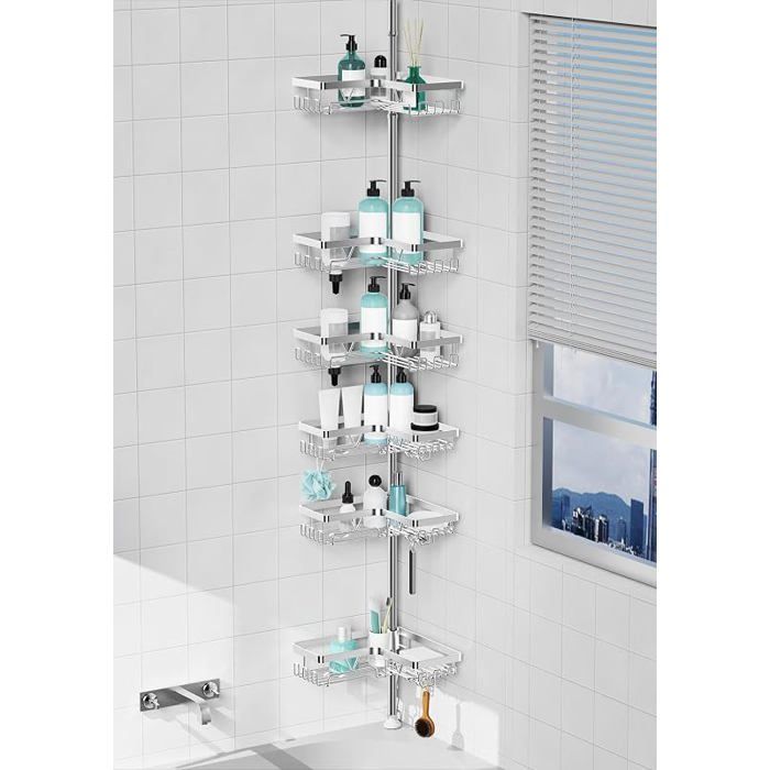 Etagere Telescopique Etagere Salle de Bain Acier Inoxydable Avec 6 Pteaux Étagère Regble Argent 6 ar PORTE ACCESSOIRE DE SALLE DE B
