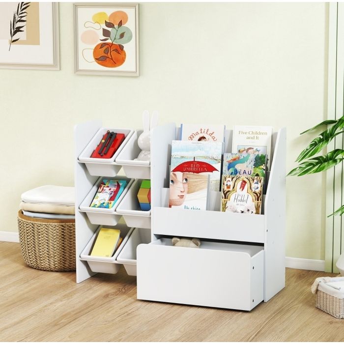 Bibliothèque enfant blanche 100 x 30 x 80 cm – 6 bacs roulettes