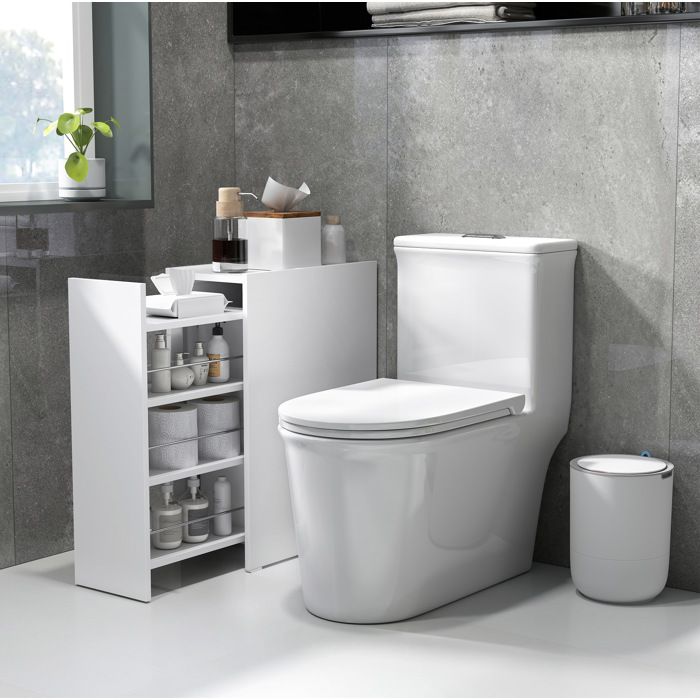 Meuble WC étroit - Desserte de salle de bain blanche - 1 tiroir coulissant 3 compartiments profonds - 47 x 25 x 66 5 cm