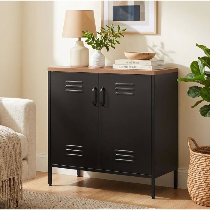 Buffet Haut En Métal Noir Bahut Industriel FloraGrace Pour Salon Ou Cuisine 2 Portes Et Étagère Réglable 80x40x80cm