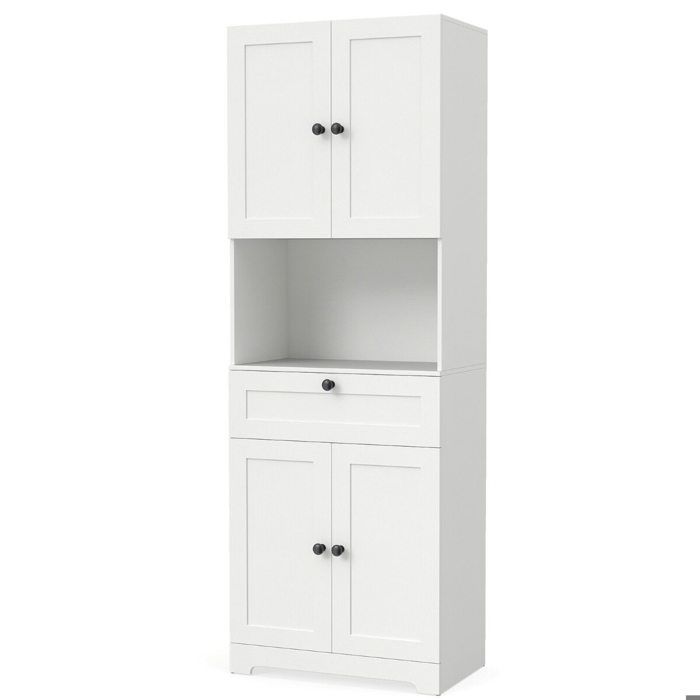 4 Portes et 1 Tiroir Colonne Salle de Bain Meuble Rangement Haut Armoire avec Étagère Réglable Blanc