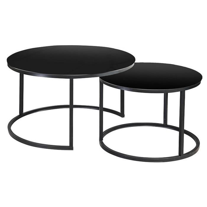 meubles - lot de 2 tables gigognes atlanta rondes - noir - d 80 x h 45 cm.