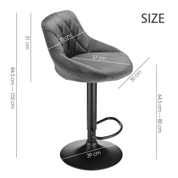 Tabouret de Bar Comtemporain DIYA - Lot de 2 - Gris Foncé - Hauteur réglable - Charge 120 kg