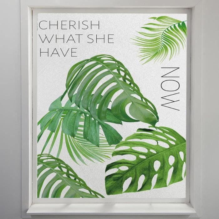Film Fenêtre Anti-Regard Plantes Vertes 44.5x200 Cm – Occultant Électrostatique Non Adhésif, Intimité + Anti-UV Anti-Chaleur