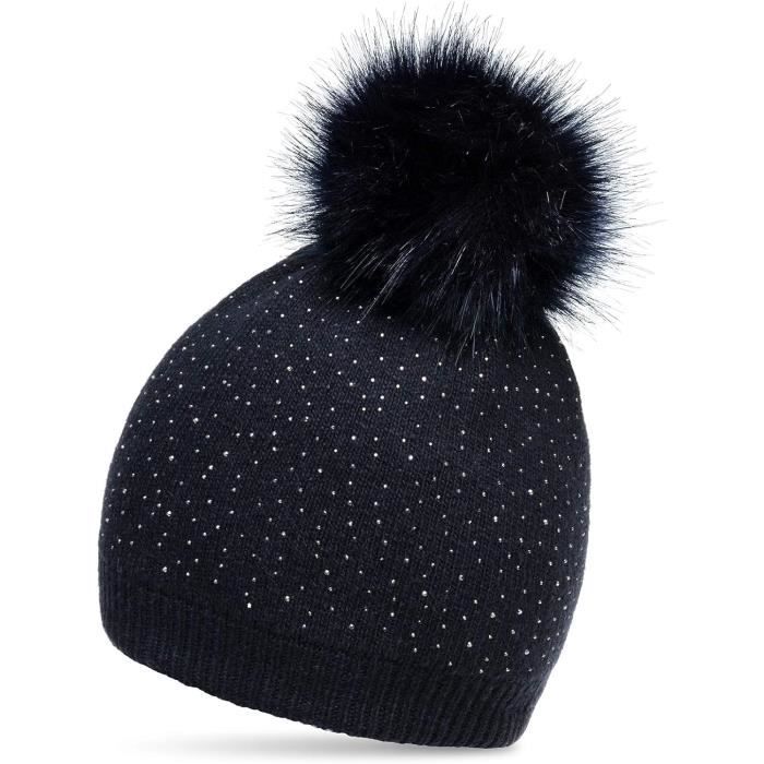 Bonnet Primark Gris à Pompons Noir Fausse Fourrure - Taille Unique, Occasion