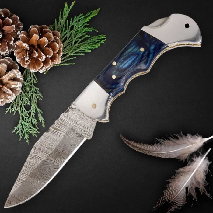 Couteau Pliant ASSASSIN KNIVES Acier Damas Inoxydable 61 HRC - Exclusif