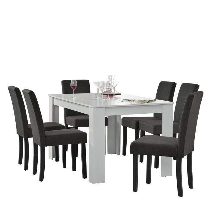 Table de salle à manger (blanc) + 6 chaise de salle à manger en gris foncé - 140x90cm 03_0004237 Table de salle à manger (blanc) + 6 chaise de salle à manger en gris foncé - 140x90cm 03_0004237
