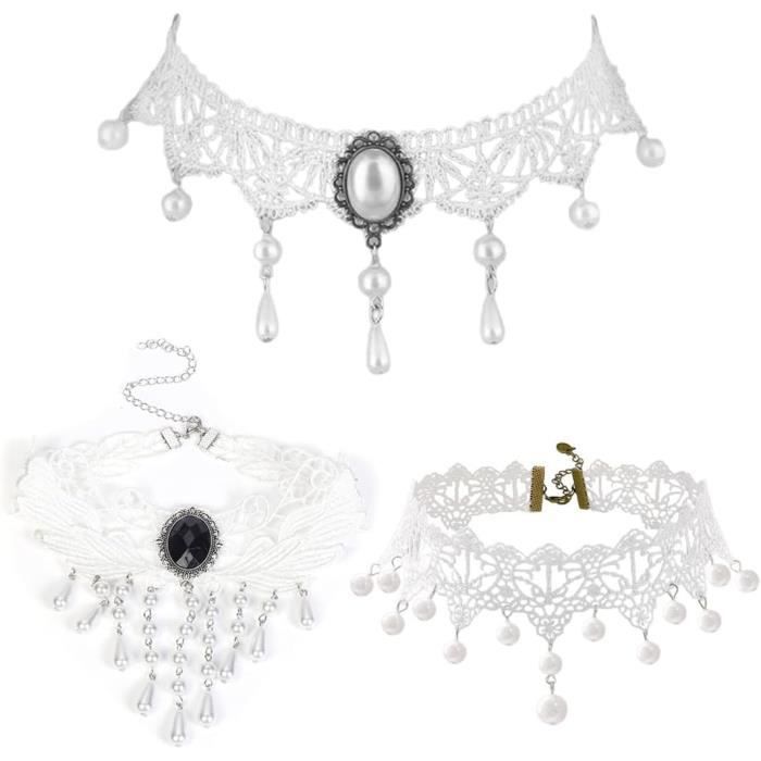 Lot De 8 Colliers Ras Du Cou Dentelle Noire Gothique - Extensibles, Style Tatouage | Accessoire Bijou Fantaisie