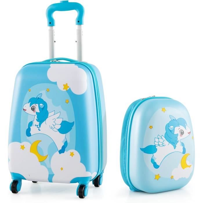 Valise Enfant 5 Pièces Hibou Rose - 16" + Sac à Dos + Oreiller + Sac Repas + Étiquette - Set Voyage Garçon/Fille