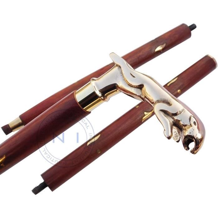 Canne De Marche Victorienne Artisanale En Laiton Argenté - Longueur ~93cm