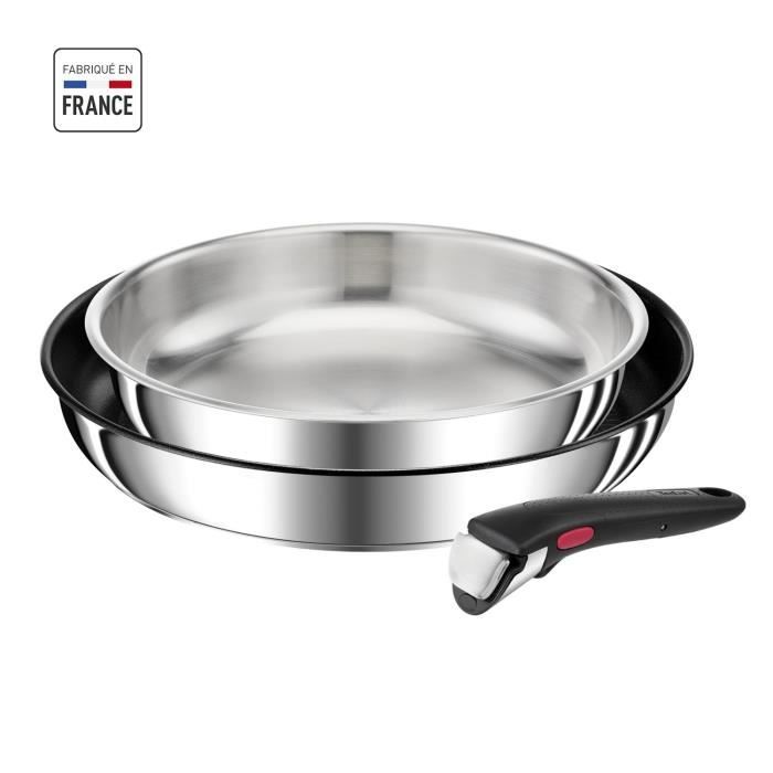 tefal ingenio set 3 pcs, poêles 24/28 cm, poignée, induction, revêtement antiadhésif + inox, fabriqué en france, preference