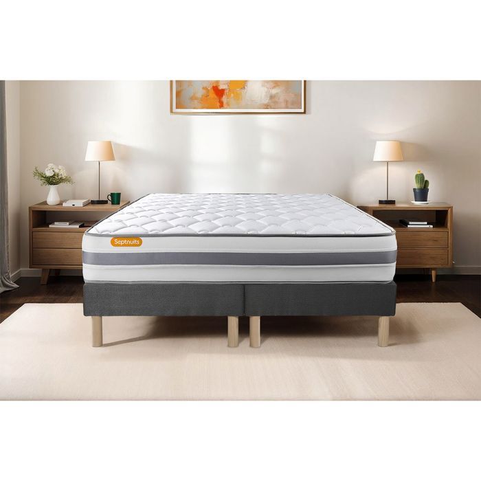 Matelas 160x200 + double sommiers 80x200 Memo Spring Ressorts ensachés 3 zones de confort MAXI épaisseur