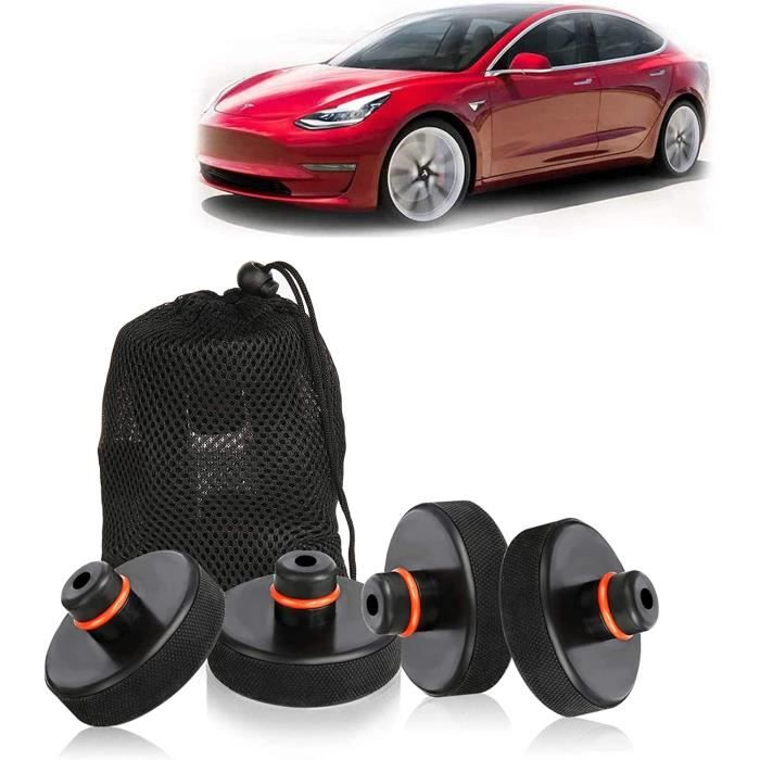Lot de 4 Coussinet de Levage pour Tesla Model 3/Y/X/S, Caoutchouc Cric avec  boîte de Rangement, Protège la Batterie et Le Châssis Tesla