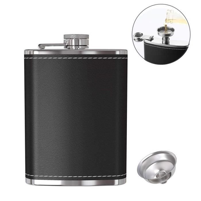 7 oz Fiole Alcool Portable Acier Inoxydable Poche Flasque avec Entonnoir Flasque a Alcool Voyage Peut être Utilisé Comme Idee Halloween 2pcs Tasses et 1pcs Entonnoir Camping Noël Cadeau Homme