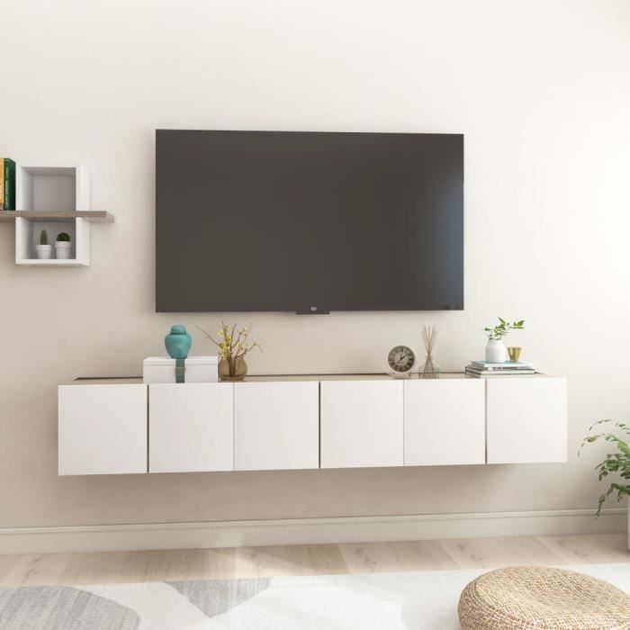 Meubles TV suspendus Blanc et chêne sonoma 60x30x30 cm - Cdiscount