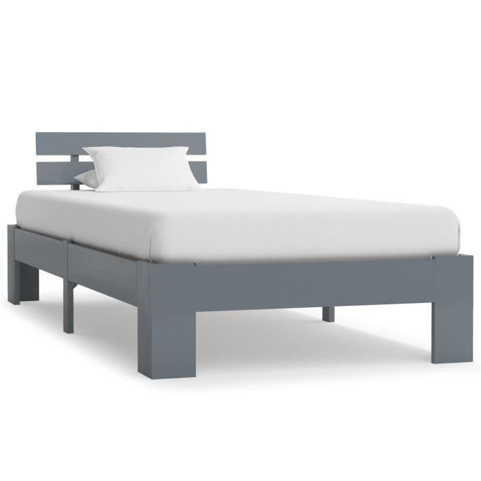 lit simple pour enfant industriel simili noir - cadre de lit en bois de pin massif - 90 x 200 cm