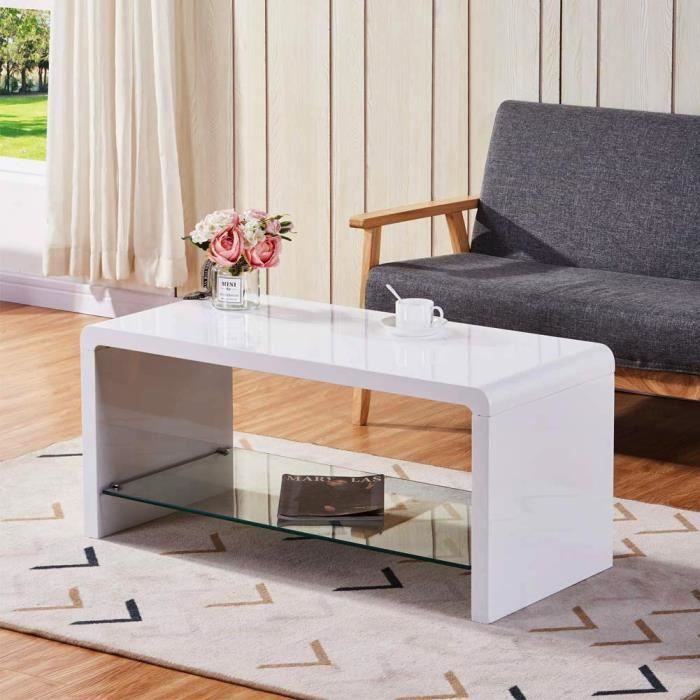 Marron GOLDFAN Table Basse en Bois Rectangulaire Design Moderne Table de Salon en Verre Petite Table Basse Rotative pour Salon Chambre Bureau