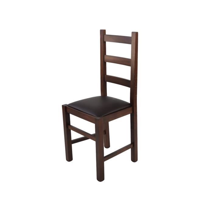 Tommychairs - Chaise cuisine RUSTICA structure en bois de hêtre peindré en noyer foncé assise en cuir artificiel moka