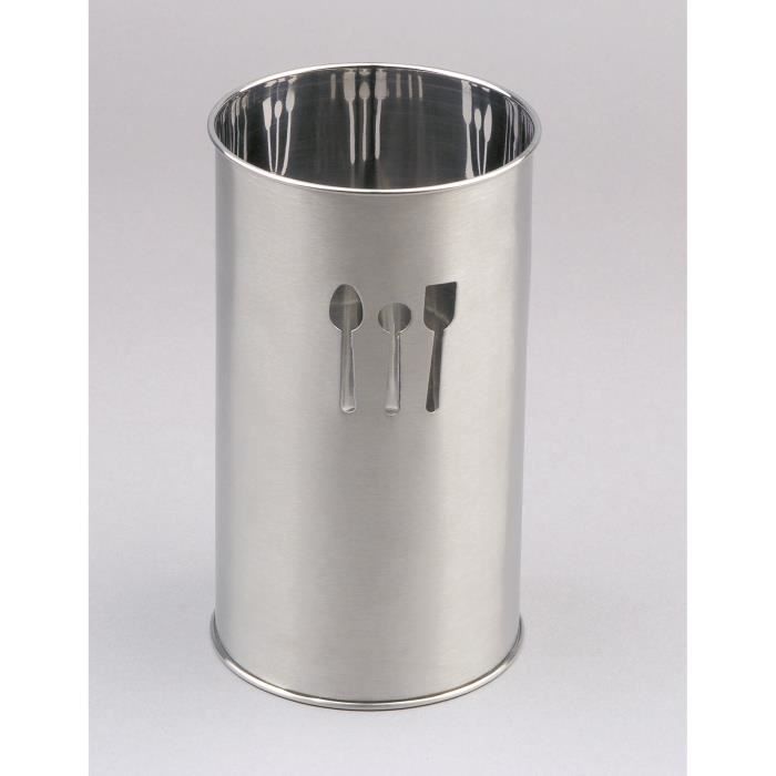 Porte-ustensiles Rotatif Pour Cuisine - Rangement Organisé En Acier Inox Et Bambou 13,5x13,5x18,6 Cm