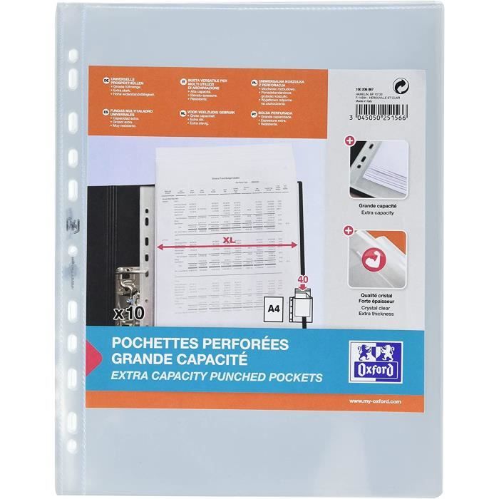 Office Box Lot 10 Pochettes Soufflet 2 Cm A4 Multi-Perforations – Polypropylène Recyclable Grande Capacité, Classement Anneaux