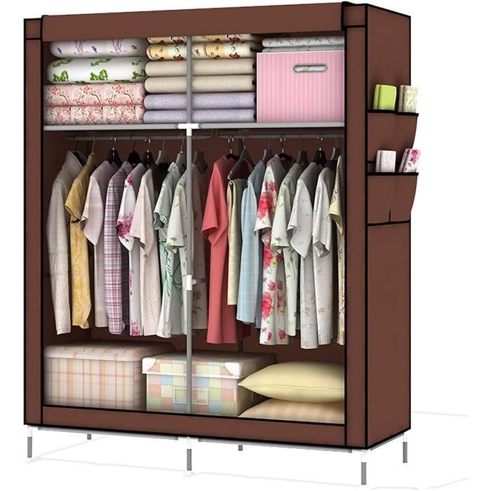 Intirilife Armoire de Rangement Pliable 108x45x170 cm en MARRON - Penderie Souple Fermeture à