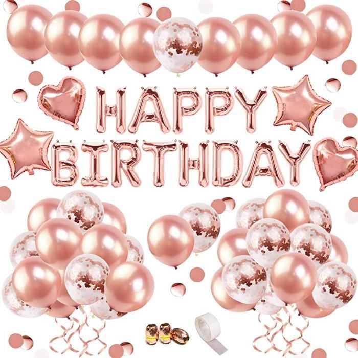 Kit Décoration Anniversaire Izoel - Ballons Rose, Guirlande Happy Birthday, Nappe Rose Or - Neuf