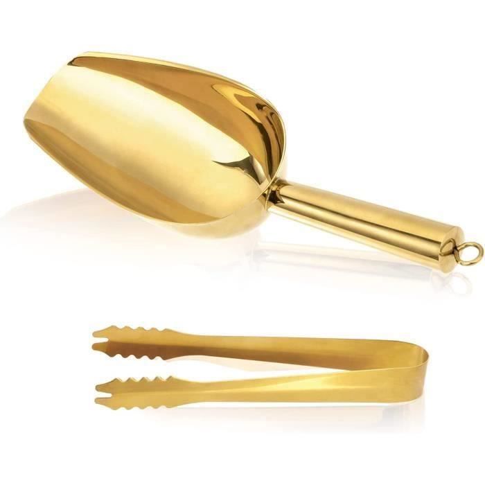 Pelle Et Pince à Glace/bonbons En Inox Doré - Longueur 25 Cm Et 13 Cm - Pour Bar, Buffet, Cuisine - Qualité Alimentaire