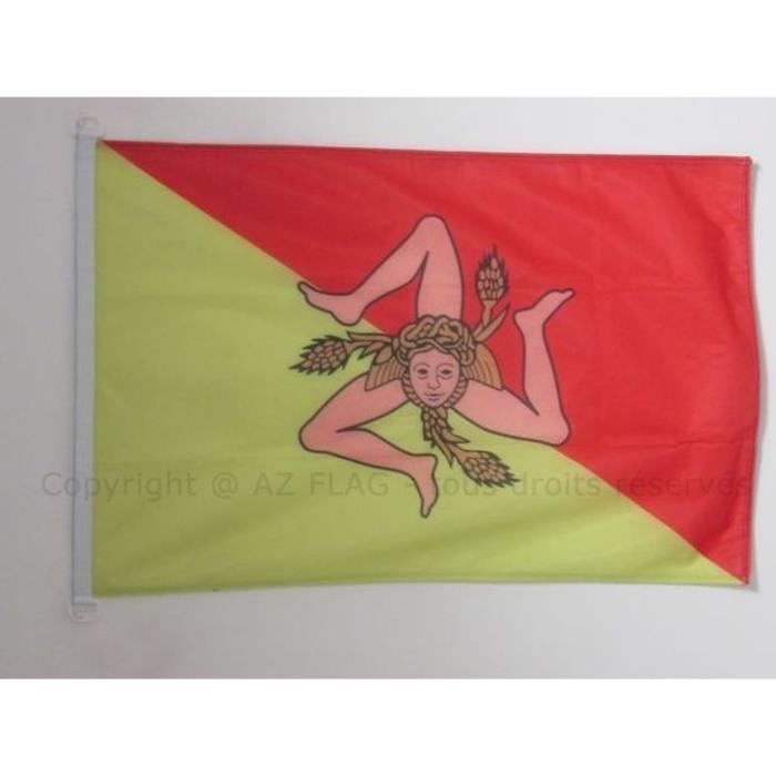 Drapeau De Table Sicile 21x14cm - AZ FLAG - Petit Drapeau Sicilien Pour Bureau Ou Décoration