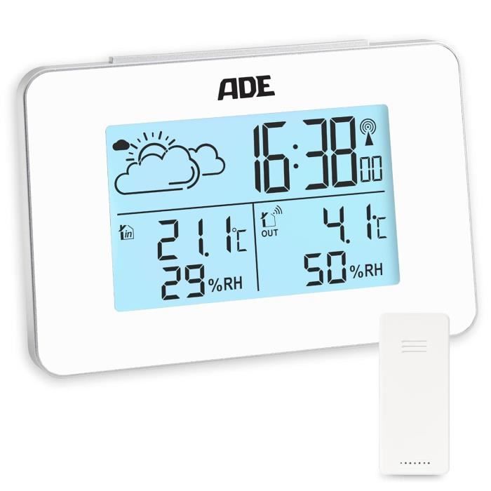 Amazon Horloge Station Météo Station Météo Sans Fil – Thermomètre/hygromètre Intérieur/extérieur – Prévisions, Phase Lunaire, Alarme – Écran LCD Rétroéclairé Station Météo Couleur Jaune