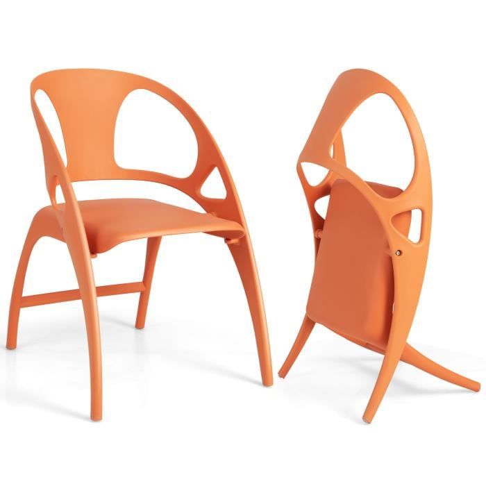 costway 2 chaises de salle à manger pliable en plastique utilisation intérieur et extérieur vert orange