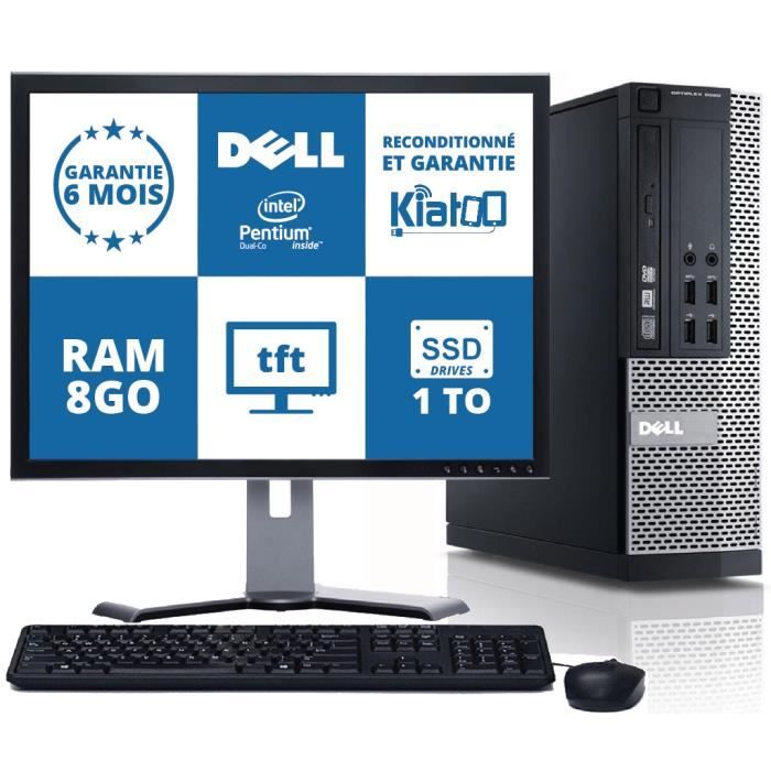ordinateur de bureau dell optiplex 790  intel dual core 8go ram 1to ssd disque dur avec ecran ordinateur 19 pouces - Dell