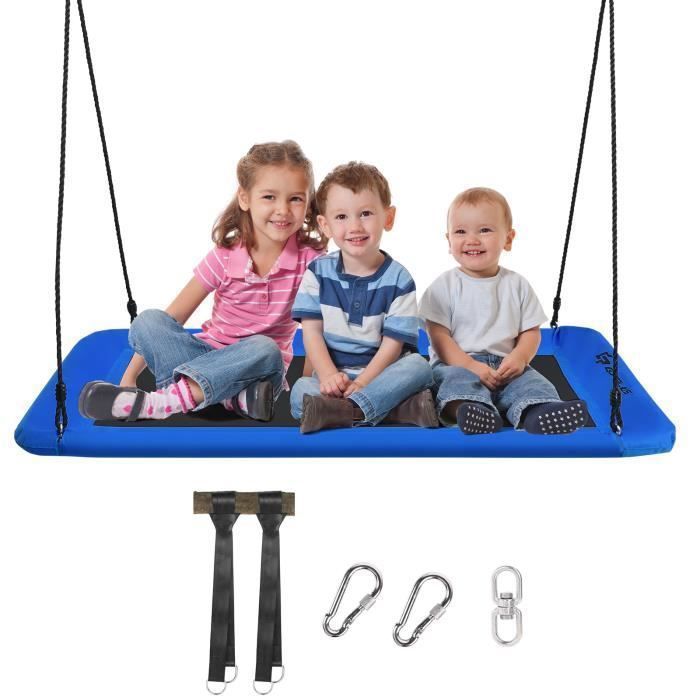 DREAMADE Balançoire Nid d’Oiseau Rectangulaire Enfants avec Hauteur Réglable 100 - 180CM et Siège Spacieux Max 150KG Bleu