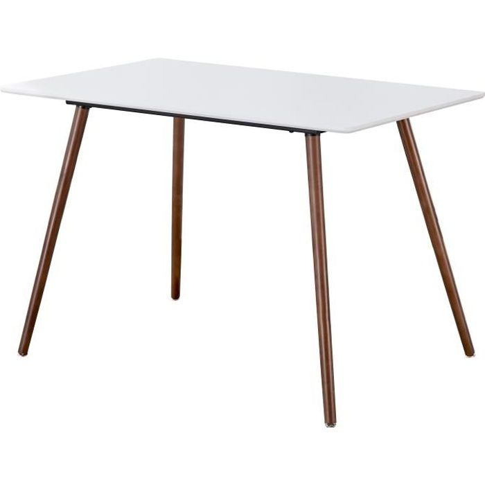 furniturer 110 cm table à manger rectangulaire blanche moderne bureau en bois décontracté cuisine salle à manger, jambe de hêtre