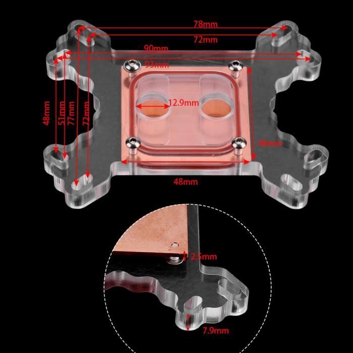 Water Block South Bridge Acrylique Cuivre Rouge - Refroidissement Eau 4.4-5.8 Cm