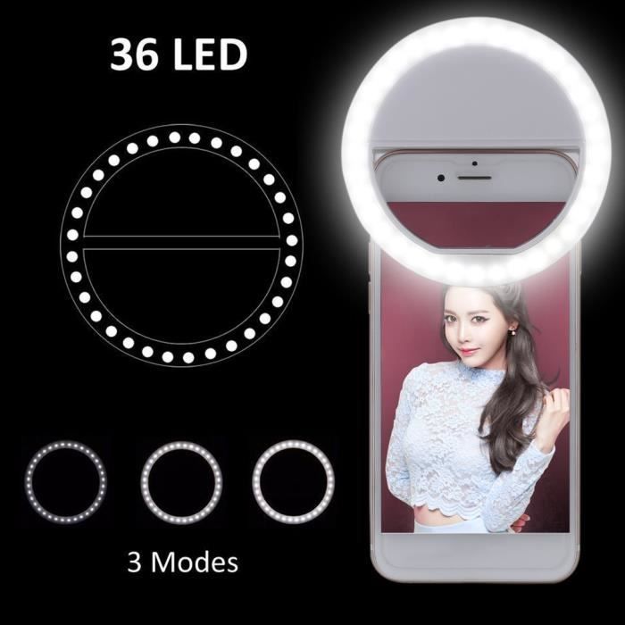 2PCs Anneau LED Selfie Lampe Lumière de remplissage Flash pour Téléphone 36  LED