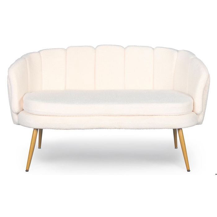 MENZZO Canapé 2 places arrondi Brenda Tissu bouclette Beige -L138 x P72 x H78 cm