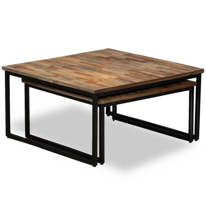 Table basse gigogne - MOTHINESSTO - LY0900 - Teck massif recyclé - Acier - 2 pièces