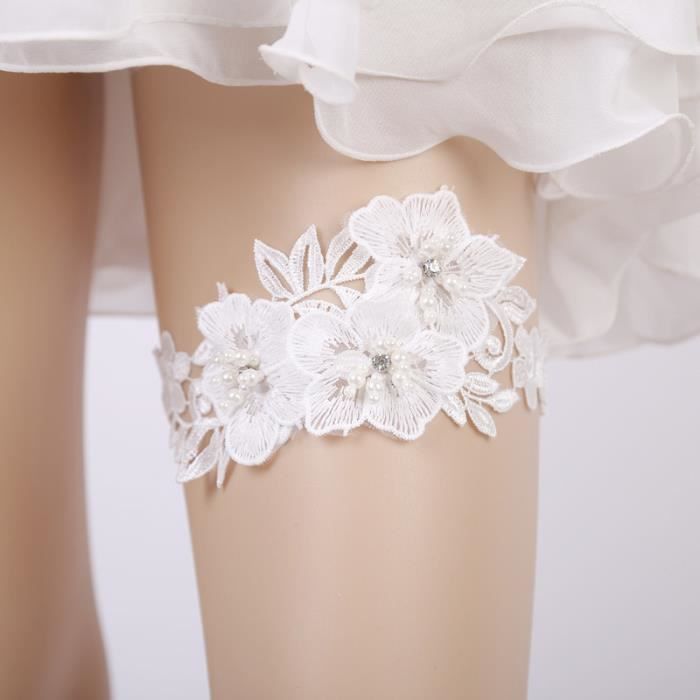 Lot De 4 Jarretelles De Mariage Bleues Et Blanches - Dentelle, Perles - Taille Ajustable 40-60 Cm - 5